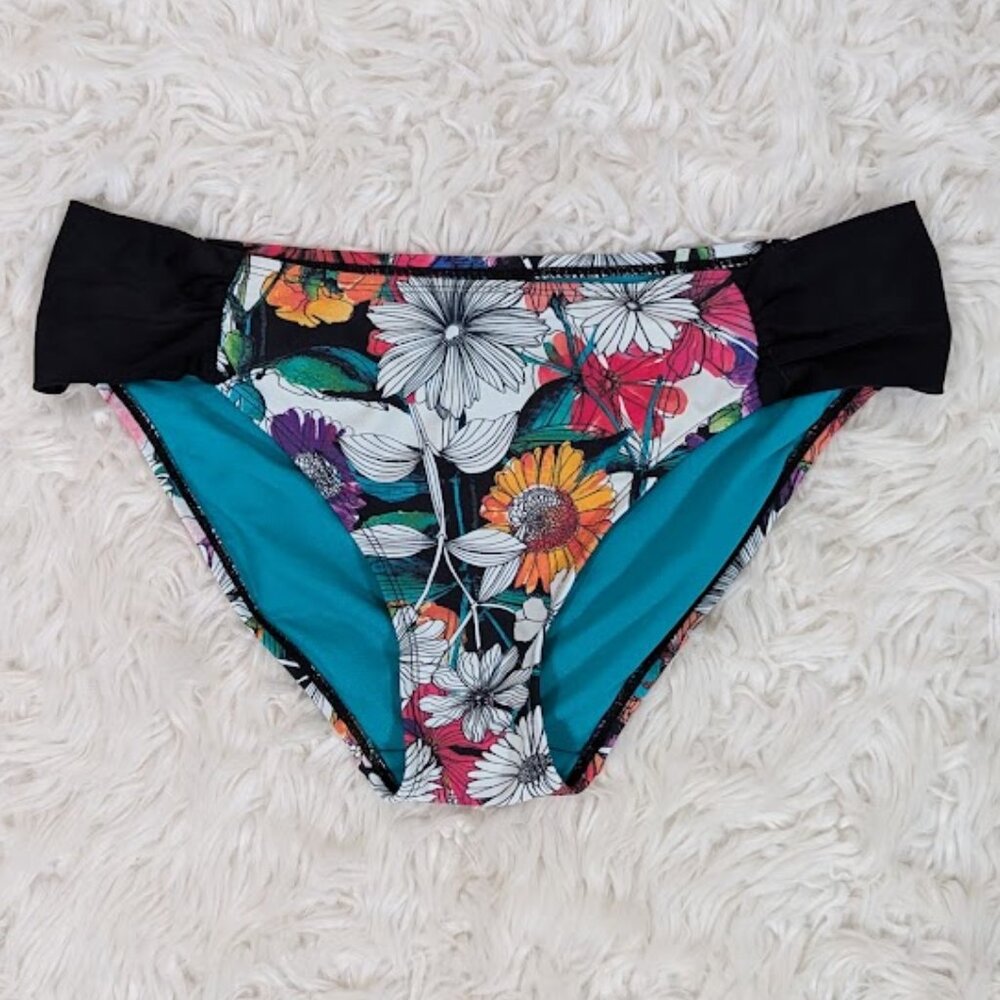 Panache - Bikini Bottoms - Black & Multi-Color Floral - Size M (US)/12 (UK)